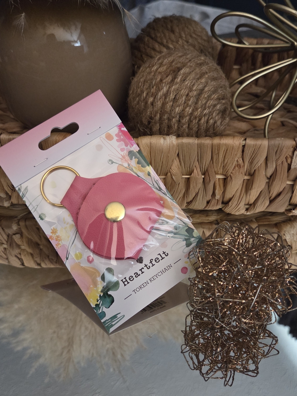 Heartfelt Dream Inspirational Token Keychain NWT Gift Faux Leather Pink